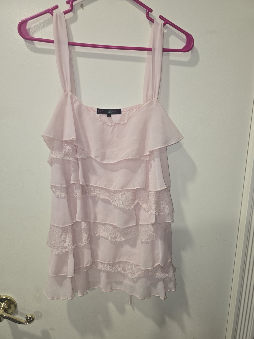 HeartSoul Pale Pink Chiffon Ruffle Tank